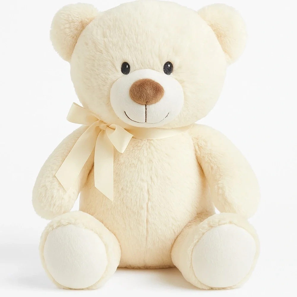 Cream Stuffed Teddy Bear with Bow
